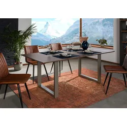 Esstisch Akazie 200x100 grau lackiert / U-Beine silber matt SWISS EDGE