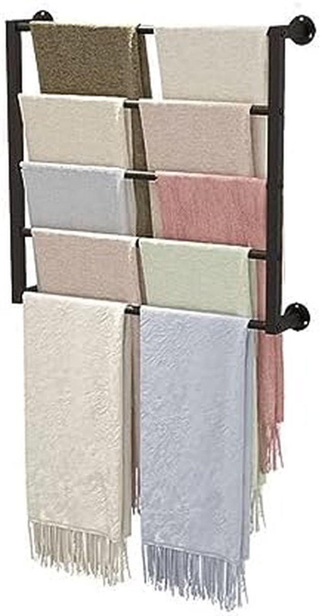 Zwart Stoffen Rol Opbergrek met Vijf Niveaus - Wandrek Organizer voor Kleding - 80 cm