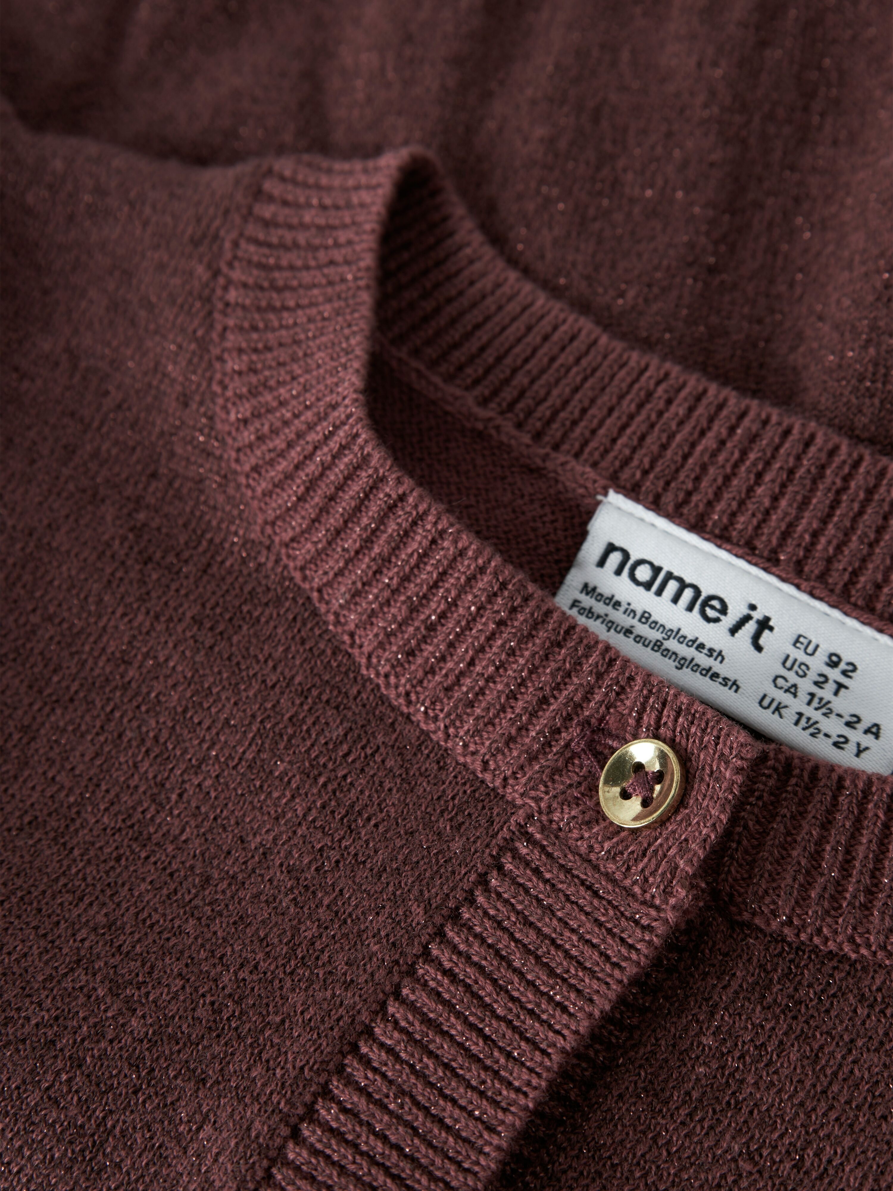 Strickjacke NAME IT "NMFABINNE LS KNIT CARD NOOS", Mädchen, Gr. 110, braun (wild ginger detail:tone in tone lurex), Strick, Obermaterial: 74% Baumwolle, 18% Polyester, 8% metallisierte Fasern, normal normal, Rundhals, Strickbündchen, Strickjacken Strickja