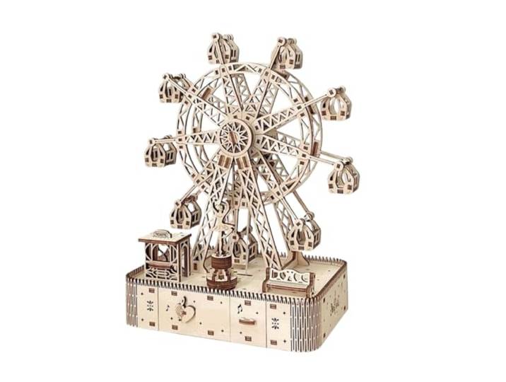VNCdfhETs Dekorative Spieluhr DIY Handmontierter Phonograph Aus Holz, Kreative Rotierende Riesenrad-Spieluhr Musikalisches Erinnerungsstück
