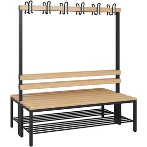 CP-Möbel Umkleidebank 8051-210, Sitzfläche Holz, 150 cm, mit Hakenleiste & Schuhrost, buche / anthrazit, doppelt