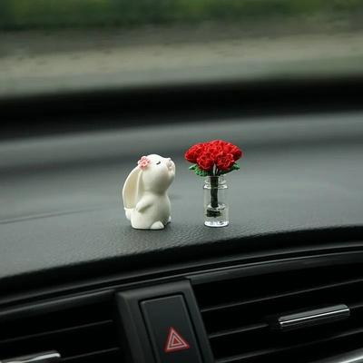 Uplift Essentials Car Mounted Bunny Floral Ornament Healing Mini Vase Car Fragrance blue