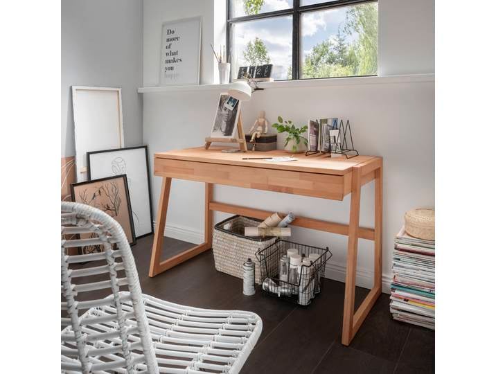 Laptoptisch HOME AFFAIRE Dura - Holzschreibtisch aus Massivholz mit Soft-Close Schublade , braun (buche), B:126cm H:77cm T:55cm, Tische, Laptoptisch, Hochwertig & langlebig. Schreibtischaufsatz separat bestellbar