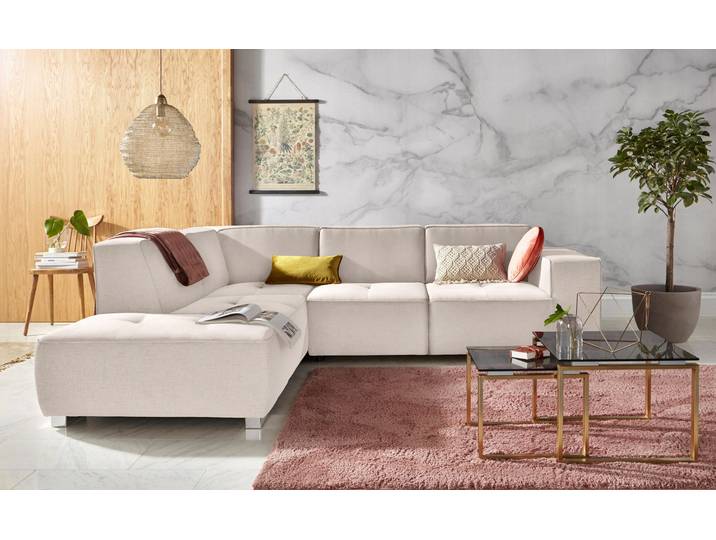 Ecksofa, Struktur Fein, Beige, 272×222 cm, Ottomane Links, Federkern, Modern, Inosign