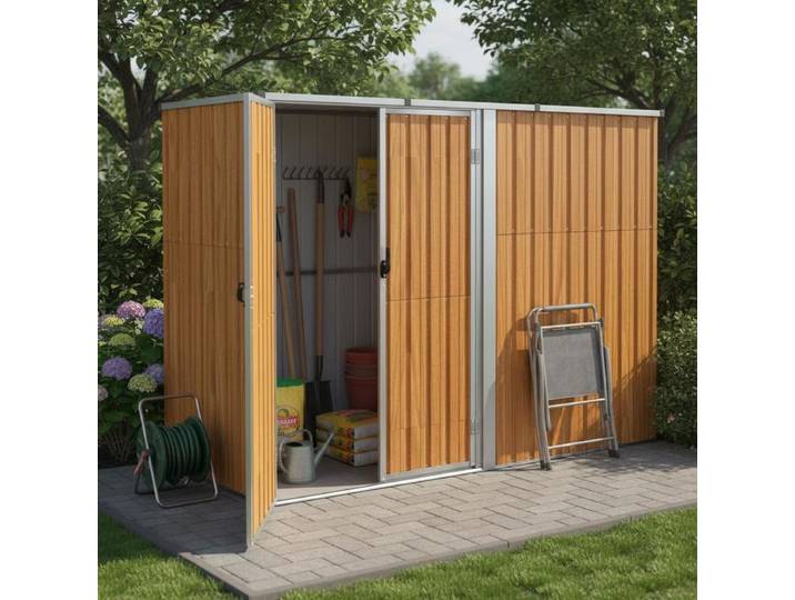 Abri à outils de jardin marron 225x89x161 cm en acier galvanisé