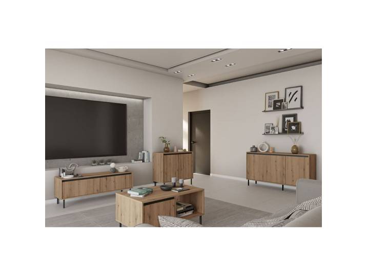 Buffet 2 portes avec pieds noirs – OSAKA – 100 cm – chêne evoke