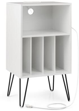 Costway Record Player Stand with Charging Station for Living Room Bedroom-White