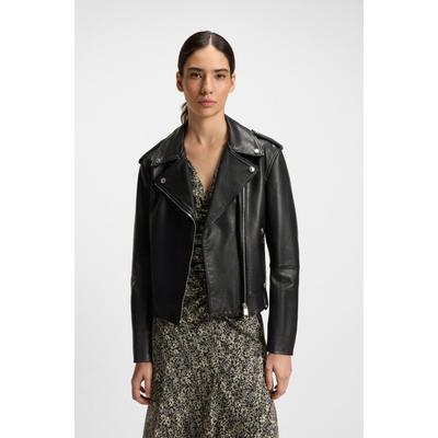 Lederjacke BOSS ORANGE "Sandy Premium Damenmode", Damen, Gr. 40, schwarz (schwarz 001), Obermaterial: 100% Büffelleder, unifarben, Jacken, mit genarbter Struktur