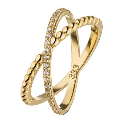 Goldring JOBO "Ring X-Ring überkreuzt" Gr. 56, gold (gelbgold 333), Fingerringe, Damen, 56, Gelbgold 333, Goldring, 333 Gold mit 21 Zirkonia