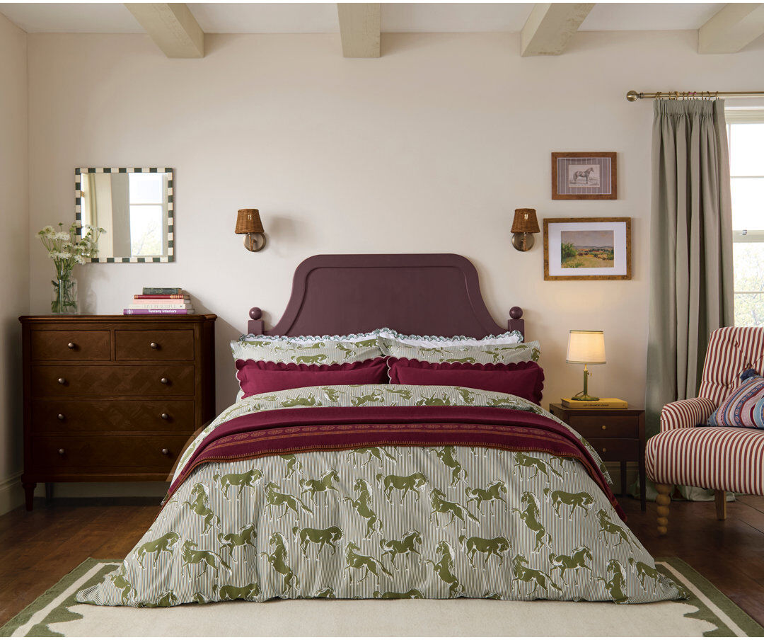 JOULES Horse Stripe Cotton Duvet Cover Set Green King Duvet Cover + 2 Pillowcases