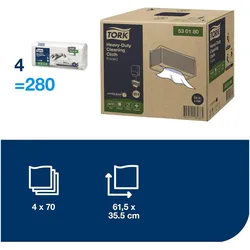 Tork 530180 starke Reinigungstücher 61,5 x 35,5 cm weiss 1-lagig, 4 x 70 Stück/Karton, W4 Einzeltuch, Haushaltspapier, Weiss
