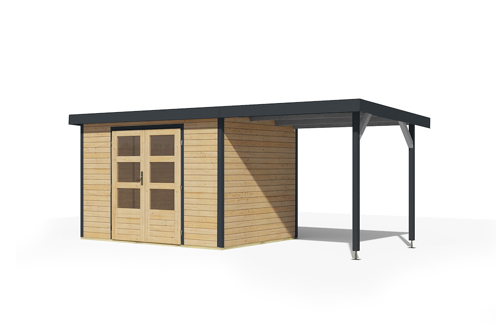 KARIBUHOLZT GH Jupiter 4 A natur anthrazit 302x217x211cm m.Anbaudach 2,35 16988280