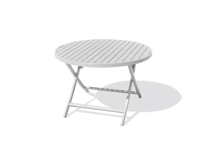 Table de jardin ronde pliante en aluminium (4 places) - Gris clair - MARIUS