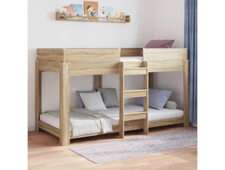 Platzsparendes Holzwerkstoff Etagenbett mit zwei Schlafbereichen Braun 90 x Etagenbett für Kinder Sonoma-Eiche 90 x 200 cm Holzwerkstoff mit Liegefläche und Leiter Platzsparendes Hochbett für