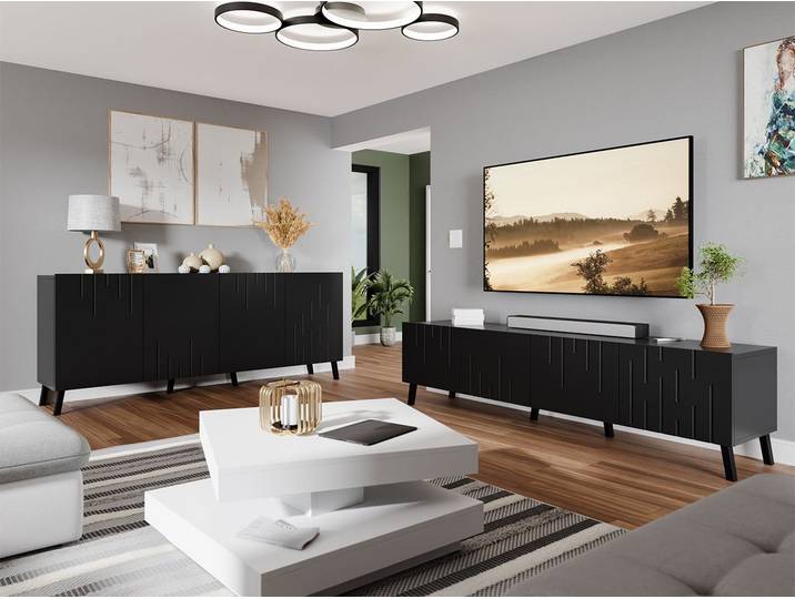 MIRJAN24 Wohnzimmer-Set Bari, (2er-Set, Kommode, TV-Lowboard), Ohne Griffe, Fronten gefräst