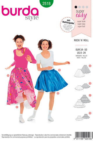 burda Schnitt 2518 "Rock´n´Roll Rock" Damengröße