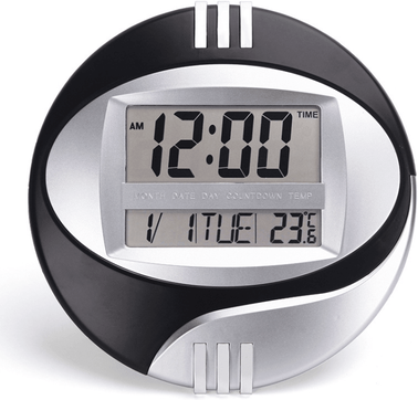 Inspired Deals Modern Silent Digital Wall Clock With Large LCD Display, Temperature Monitor & Snooze Alarm black