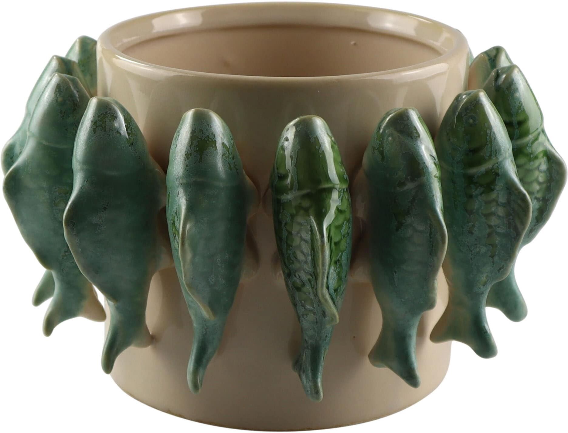 Dekofigur AM DESIGN "Schale mit Fischen, aus Keramik", grün, B:22cm H:14cm T:14cm, Keramik, Dekofiguren, Dekofigur, handgefertigte Osterdekoration grün B/H/T: 22cm x 14cm x 14cm