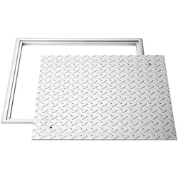 VEVOR Schachtabdeckung mit Rahmen 60 x 60 cm, Quadratischer Schachtdeckel Klärgrubendeckel, Hochbelastbarer Rutschfester Gullydeckel aus Kohlenstoffstahl für Abflussrinne, für Gehwege Gärten Höfe