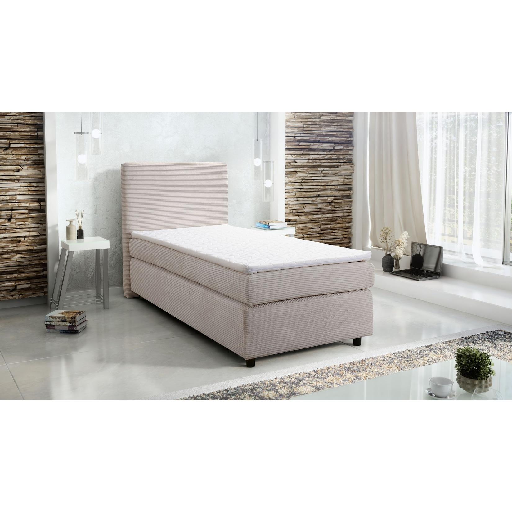 Boxspringbett Hotelbett 90x200 Bonellfederkern Bett Topper Paxos Cordstoff beige
