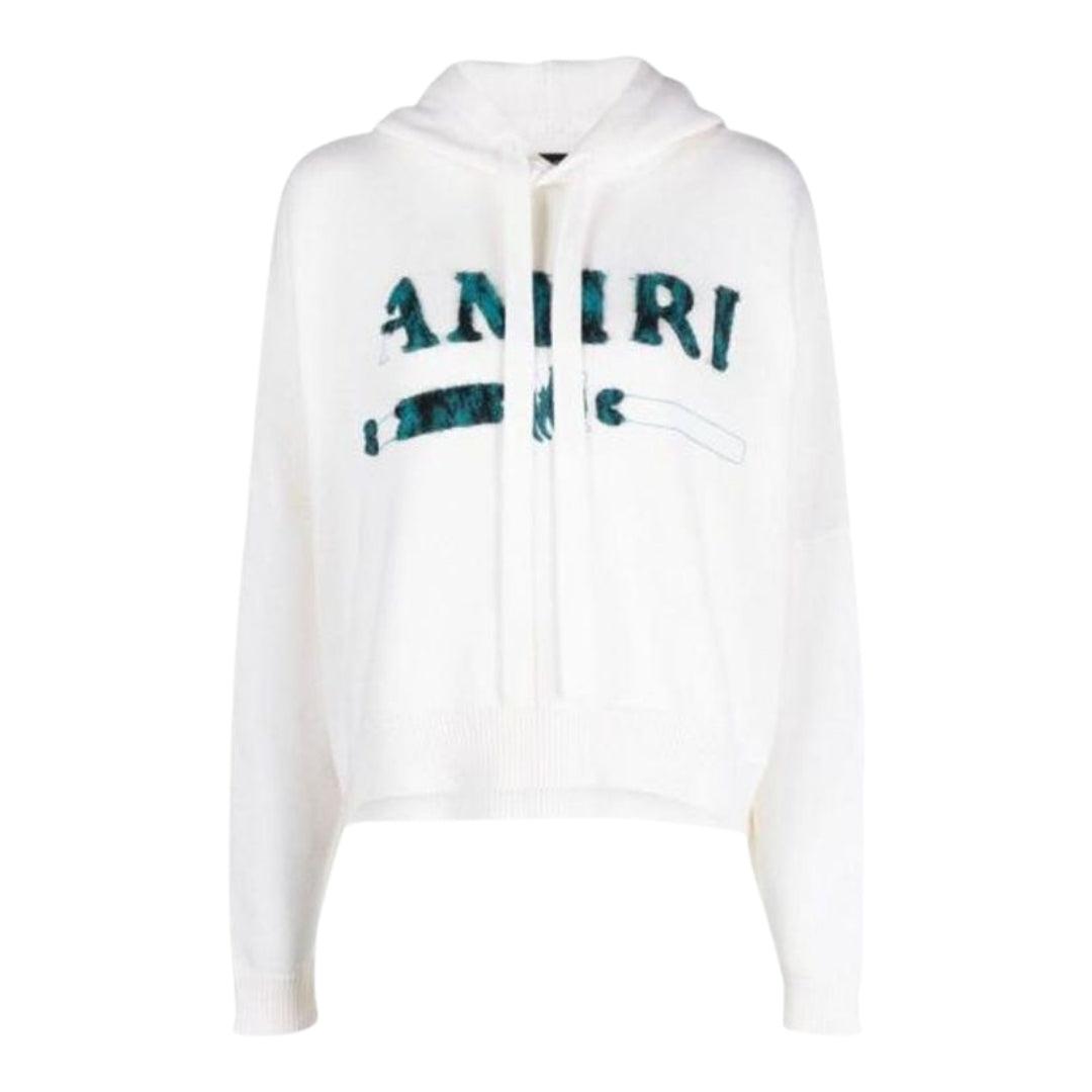 Amiri Leopard MA Bar-logo witte gebreide hoodie