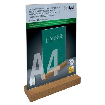 SIGEL Tischaufsteller, mit Holzsockel, A4 hoch