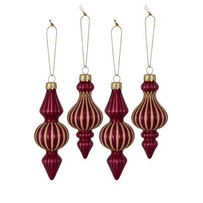 Weihnachtsbaumkugel "Glashänger Ornamentkegel", aubergine, H:15cm Ø:6cm, Glas, LEGER HOME BY LENA GERCKE, Weihnachtsbaumkugeln, mit Glitzer