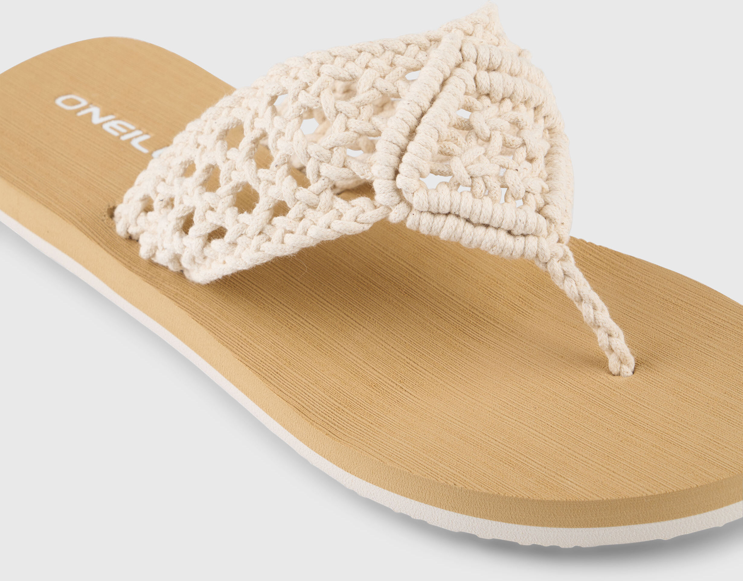 Zehentrenner O'NEILL "DITSY CROCHET SANDALS", Damen, Gr. 38, snow weiß, Synthetik, Schuhe Zehentrenner, Sommerschuh, Sandale, Schlappen, mit Gummilaufsohle snow weiß 38
