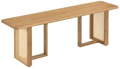 "Costway 55"" Solid Rubber Wood Dining Bench with Rattan Legs-Natural"