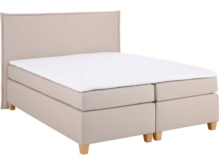 Boxspringbett, Struktur fein, Beige, 192×205 cm, Inkl. Kaltschaum-Topper, Klassisch, Home-affaire