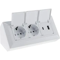 Chilitec, Steckdosenleiste, Steckdosenblock 23950, 2-fach, mit Schutzklappen, USB-A+C, weiss (2x, CEE 7/3, USB-A, USB-C)