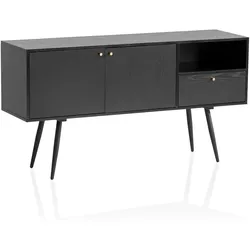 KADIMA DESIGN Sideboard 140x75x40 cm Kommode Schwarz mit Eiche-Dekor Zeitlos, Hoher Kommodenschrank, Standschrank Wohnzimmer mit 2 Türen und Schublade, Anrichte