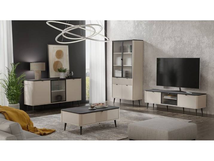 ROYAL24_MARKT Wohnzimmer-Set Marly Wohnzimmer-Set 4-teilig mit Vitrine und Sideboard mit, (Set, 4-St)
