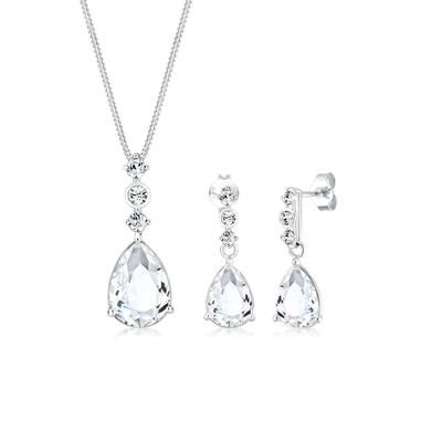 Schmuckset ELLI PREMIUM "Tropfen Weiß 925 Silber, mit Kristallen von Swarovski", silber, Schmuck_Sets, Damen, onesize,mit Stein, Silber 925 (Sterlingsilber), Schmuckset