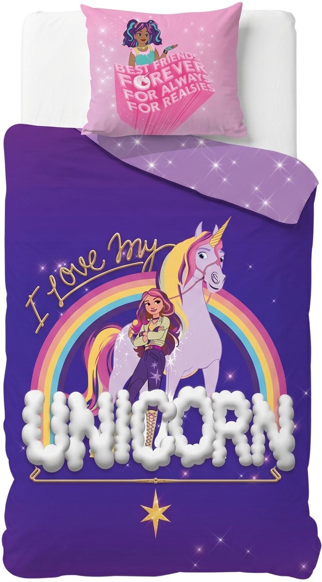 Unicorn Academy Dekbedovertrek Eenpersoons Roze 140 x 200 cm