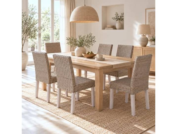 Mendler 6er-Set Esszimmerstuhl Littau, Kubu-Rattan Korbstuhl, Stuhl, Küchenstuhl