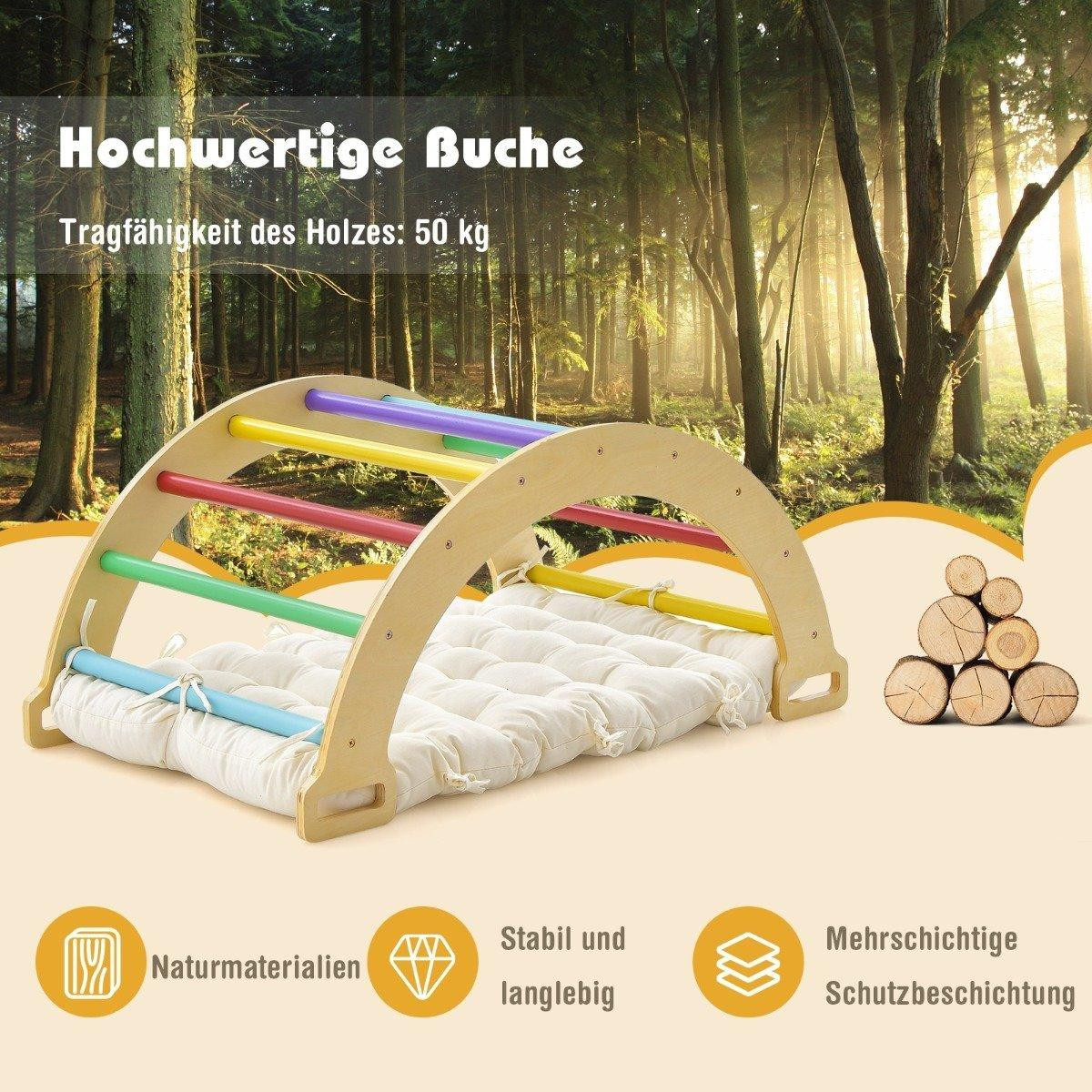 Houten klimboog met zacht kussen voor klimmen en kruipen
