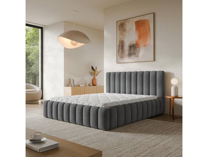 Masseno Polsterbett TEBA 200x200 cm, Polsterbett mit Bettkästen -Grau, QUELLE 92