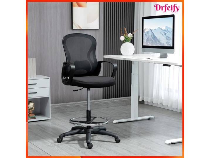 Chaise de bureau assise haute - AKOZON - 8250 - Hauteur réglable - Dossier ergonomique - Repose-pied réglable