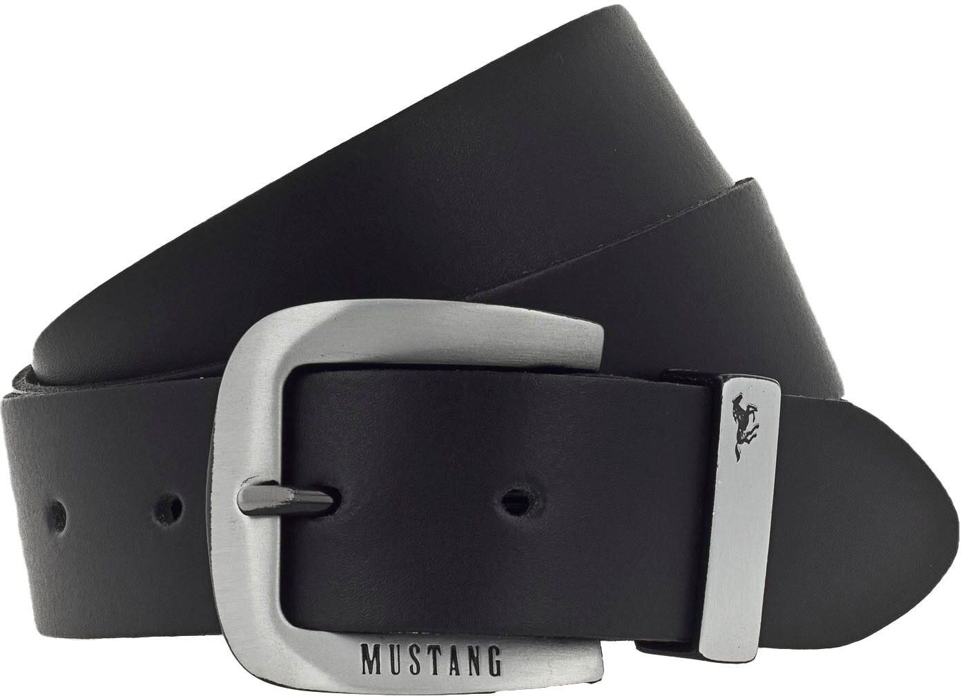 Ledergürtel MUSTANG "Franklin", Herren, Gr. 105, schwarz, Rindsleder, unifarben, Gürtel Ledergürtel, mit Dornschliesse aus geschwärztem Silber, unifarben schwarz 105
