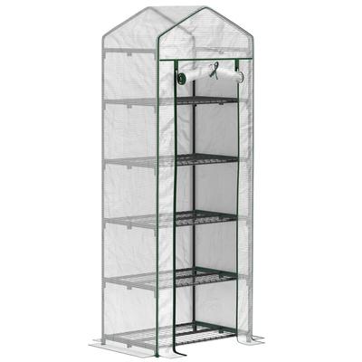 STILVORA Foliengewächshaus mit Rolltür und 5 Ebenen Weiß 69x49x193 cm kompakt für Balkon Garten mit Stahlrahmen transparenter Hülle für Tomaten