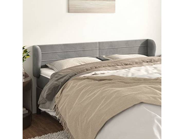 RJPLMFV Kopfteil aus Samt, Hellgrau, 203 cm Höhenverstellbar, stabile Holzbeine, Rückenstütze, Doppelbett