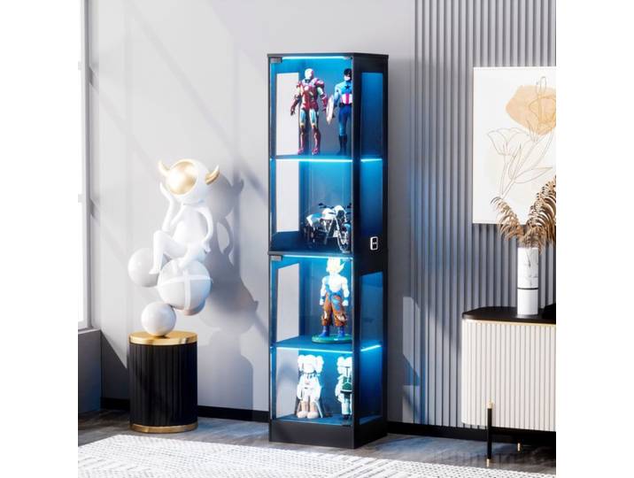 40x35x165 cm vitrine en verre 4 niveaux avec LED et capteur rangement et exposition pour salon ou chambre