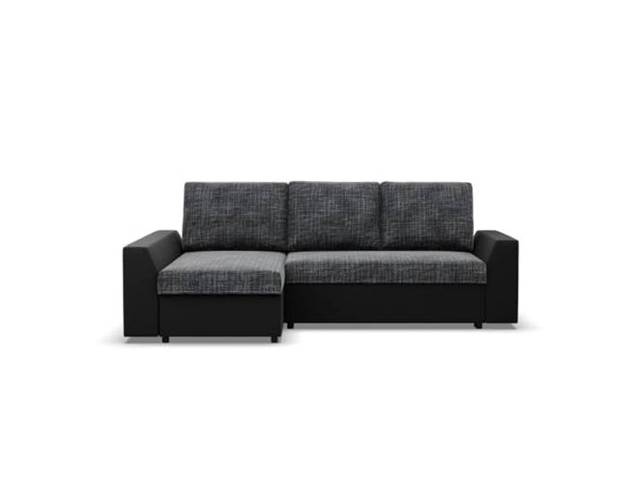 Mebligo LUGO - Ecksofa mit Schlaffunktion, Bettkastem, Komfort und Still, Universelle Seite, dunkelgrau + schwarz (Lawa 17)