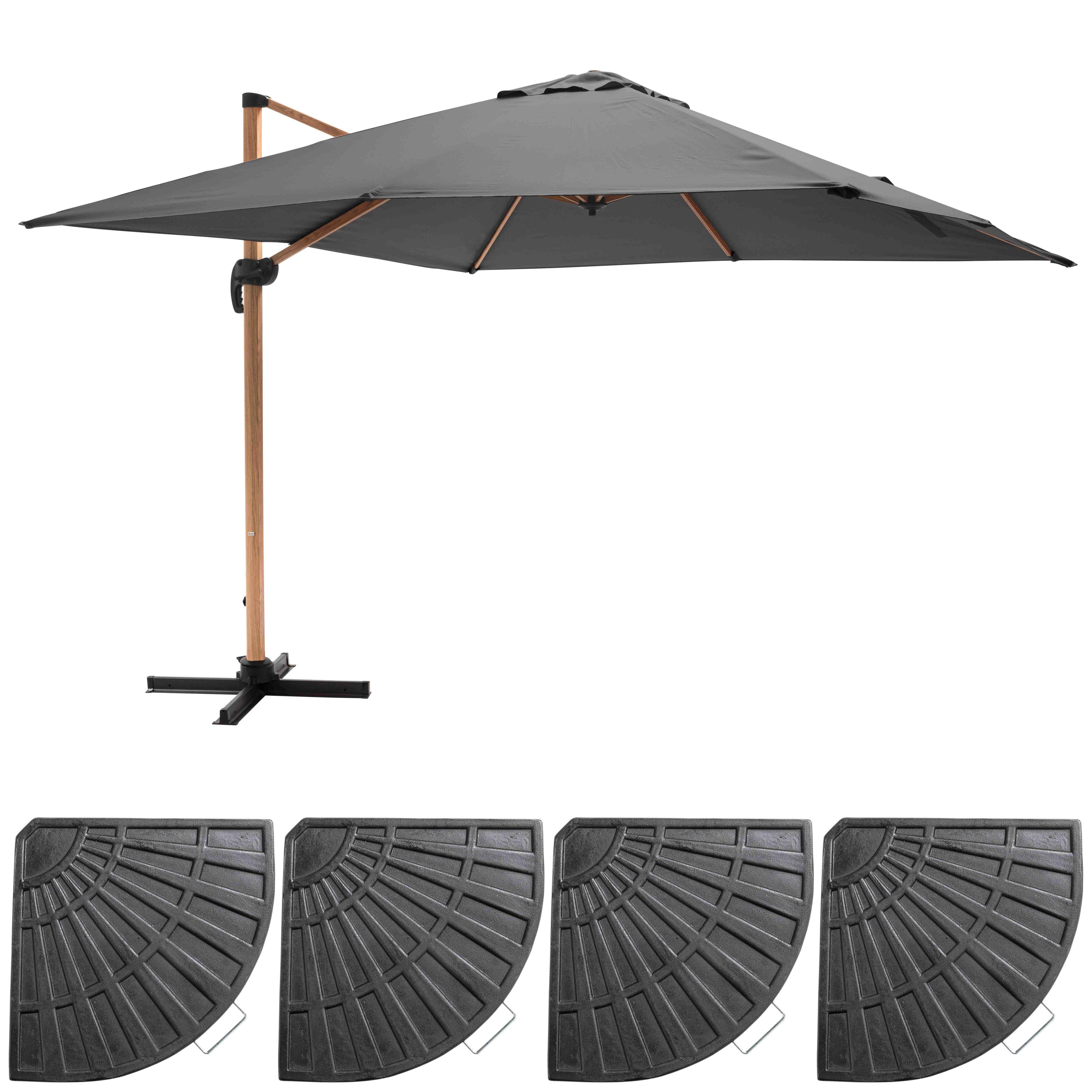 Sonnenschirm (3 x 3 m) und 4 gewichtete Platten Grau - Oviala Brescia