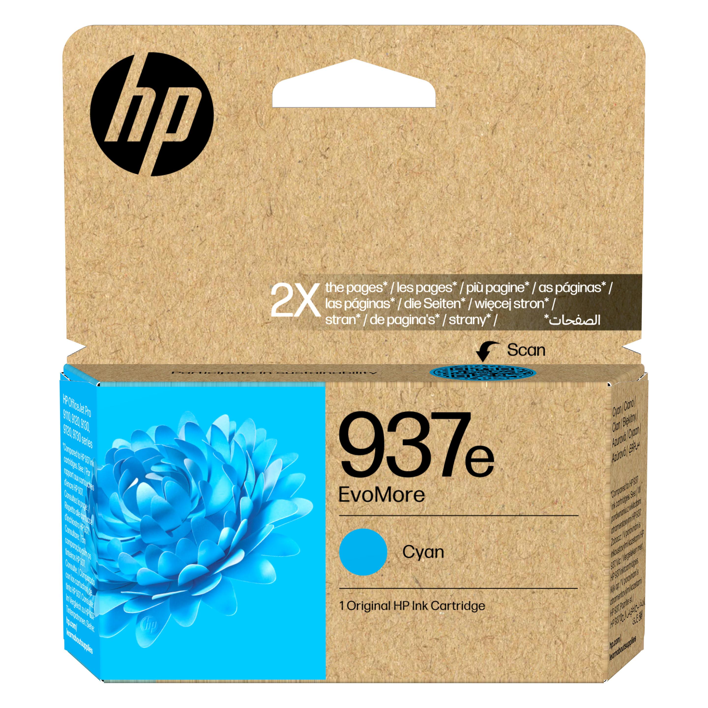 HP Hewlett-Packard 937e EvoMore Cyan Original Ink Cart, 937e (4S6W6NE#LS3)