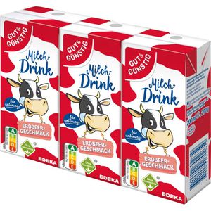 Gut&Günstig Milchdrink Erdbeer, im Trinkpäckchen, 1,35% Fettgehalt, 3x 200 ml