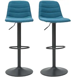 Verstellbare, um 360° drehbare Barhocker aus Stoff und Metall in Entenblau (2er-Set) SAURY