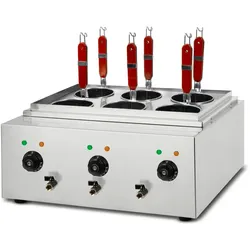 VERTES Gastro Nudelkocher aus Edelstahl, elektrisch, 3×1700 W, 3×6 L Becken, 6 Körbe, 3 Ablasshähne, Temperaturregelung