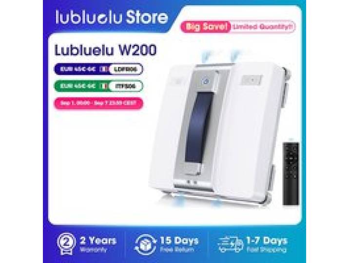 Lubluelu W200 Robot de nettoyage de vitres Aspiration 9 kPa Corde de sécurité 5 m 2 réservoirs deau